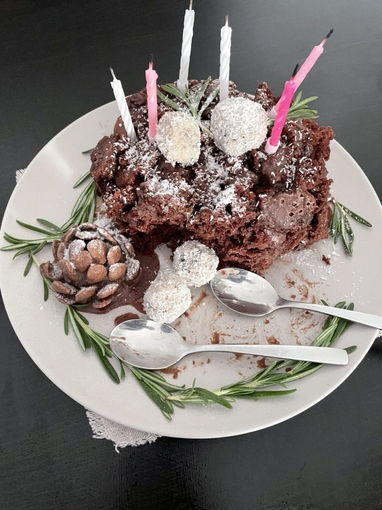 homemade birthday cake made from brownies