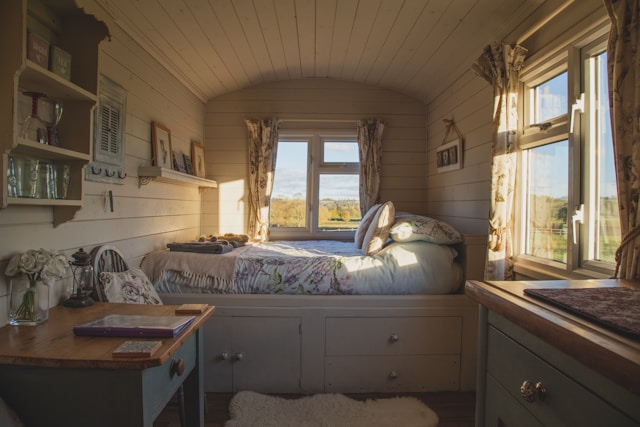 cozy bedroom with soft textiles