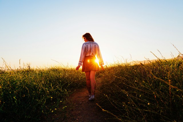 person taking a relaxed walk outdoors