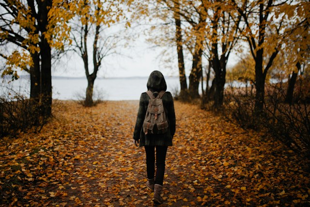 A person taking a relaxed autumn walk